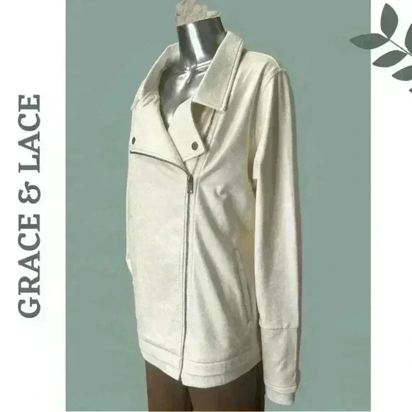 Grace @ Lace Move Free Leather Like Cream Knit Motorcycle Jacket Size XXL - Picture 8 of 12